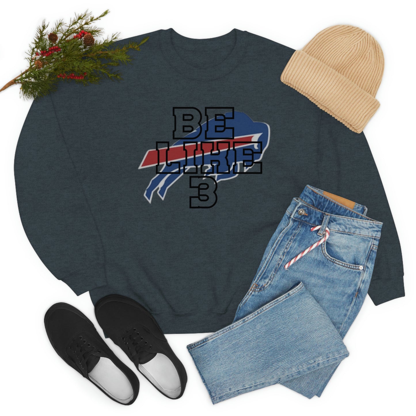 Be Like #3 Damar Hamlin Black Outline Buffalo Bills Logo Crewneck Sweatshirt