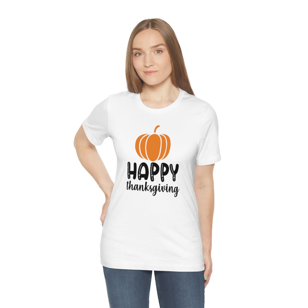 Happy Thanksgiving Pumpkin Tshirt Design | Thanksgiving TShirt | Thanksgiving T-Shirt | Thanksgiving Teeshirt Design on Unisex Jersey Short Sleeve Tee