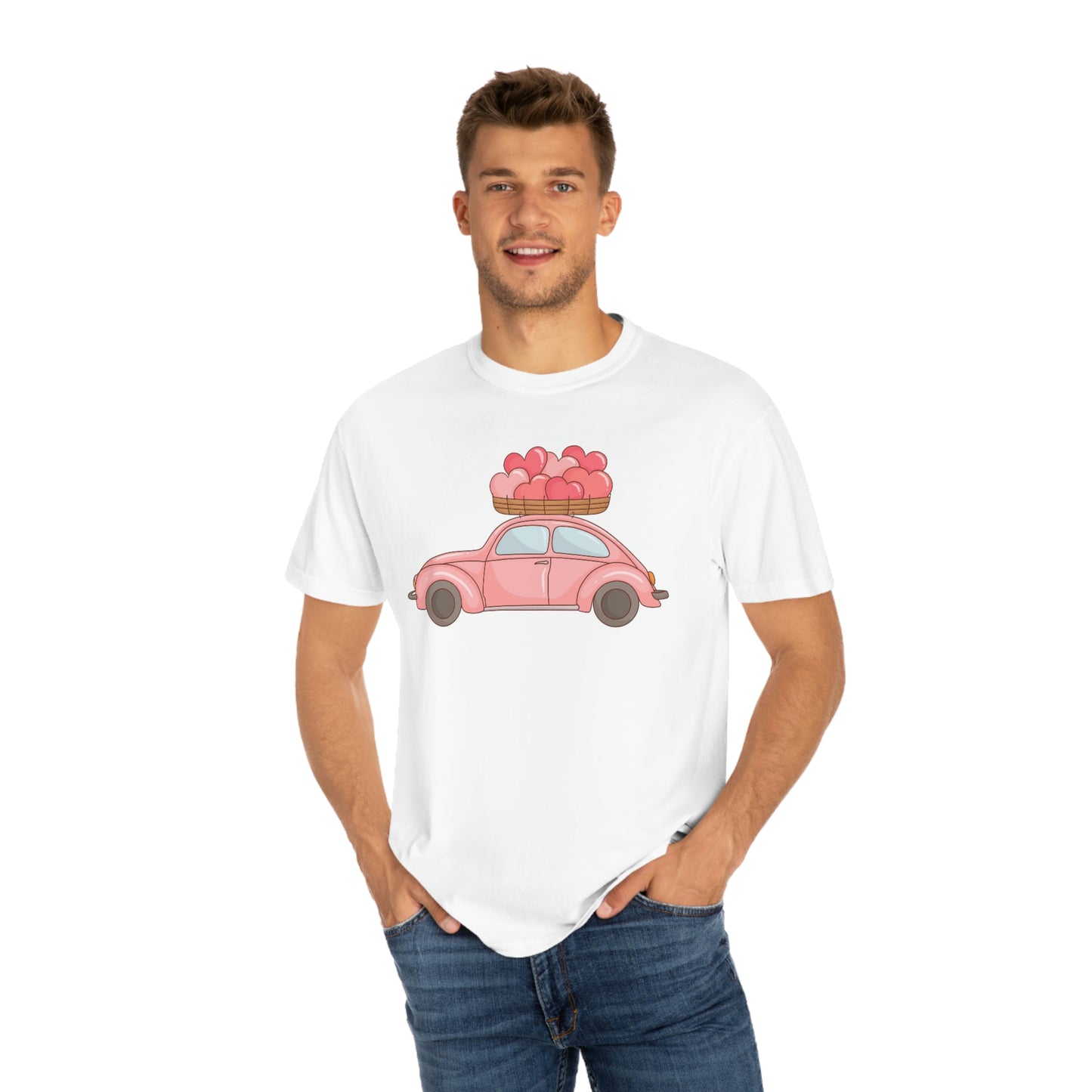 Cute Beetle Car Retro Car Bug with Hearts Valentines Day Tshirt