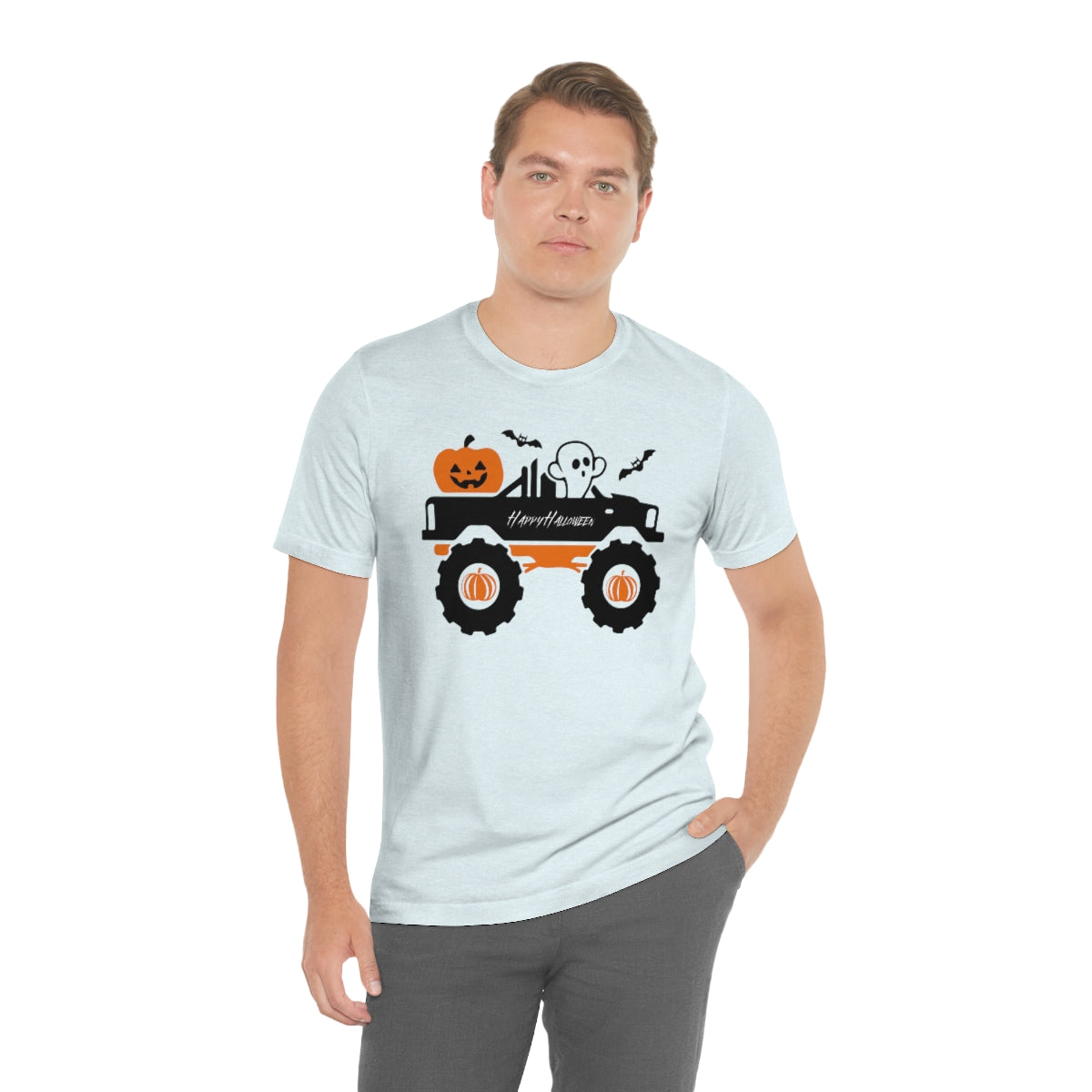 Big Rig Ghost Happy Halloween, Pumpkin Tshirt, Funny TShirt Design on Unisex Jersey Short Sleeve Tee