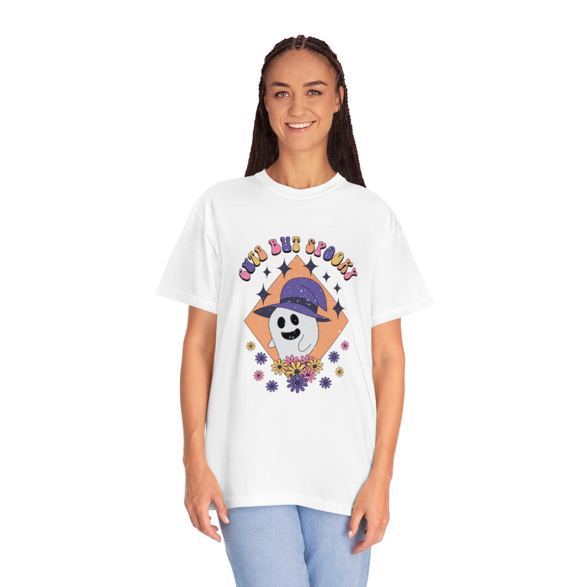 Cute but Spooky Cute Retro Halloween Teeshirt Design on Unisex Garment-Dyed T-shirt