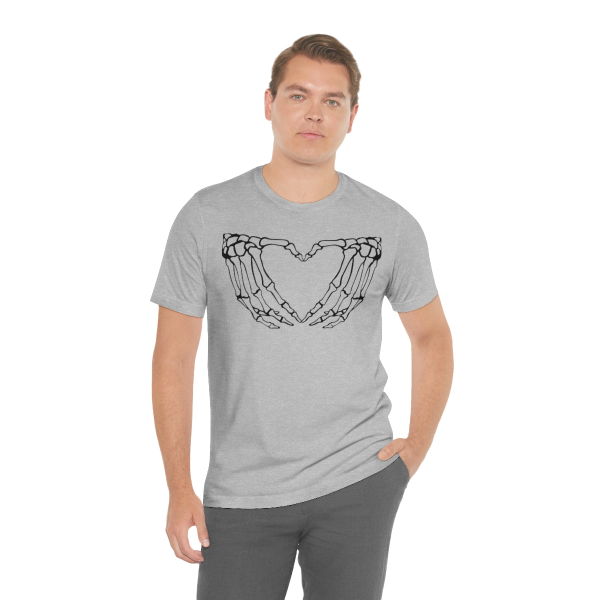 Skeleton Heart Hands TShirt, Funny Shirt, Halloween Lover Gift on Unisex Jersey Short Sleeve Tee