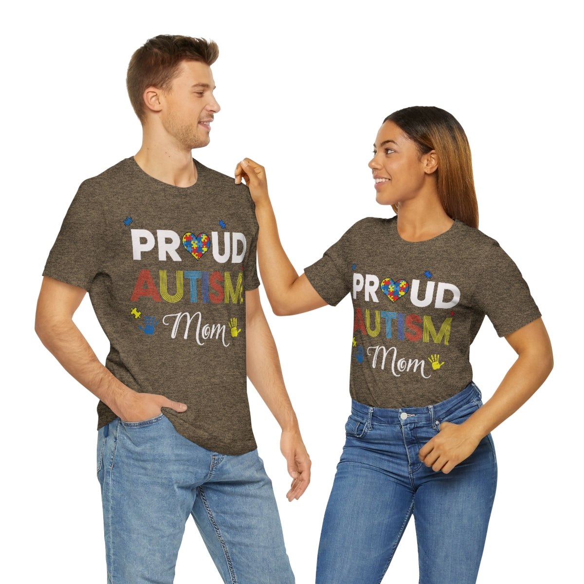 Proud Autism Mom with Handprints Puzzle Pieces Tshirt