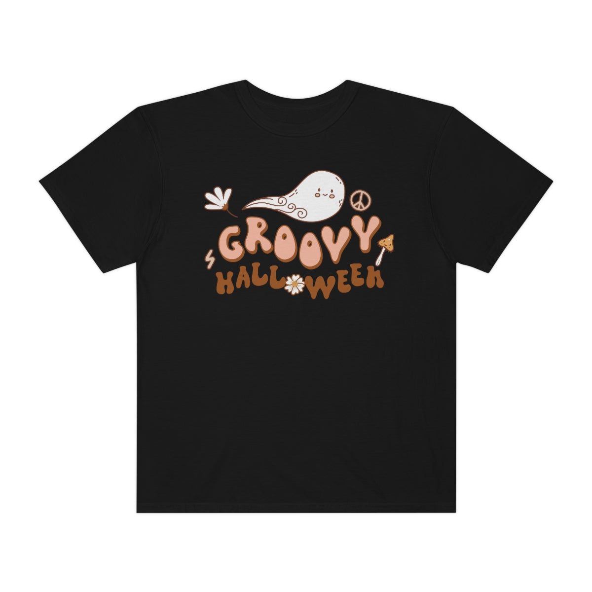 Happy Groovy Halloween Cute Retro Lettering Design, Halloween Tshirt, Funny Tshirt Design on Unisex Garment-Dyed T-shirt