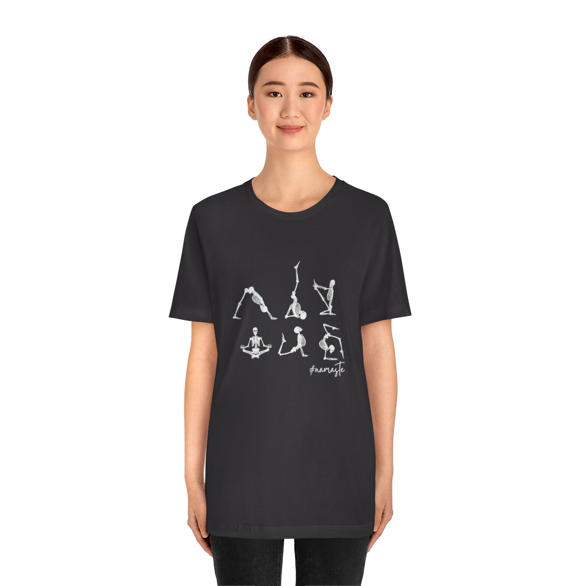 Namaste Yoga Skeletons Design on Unisex Jersey Short Sleeve Tee