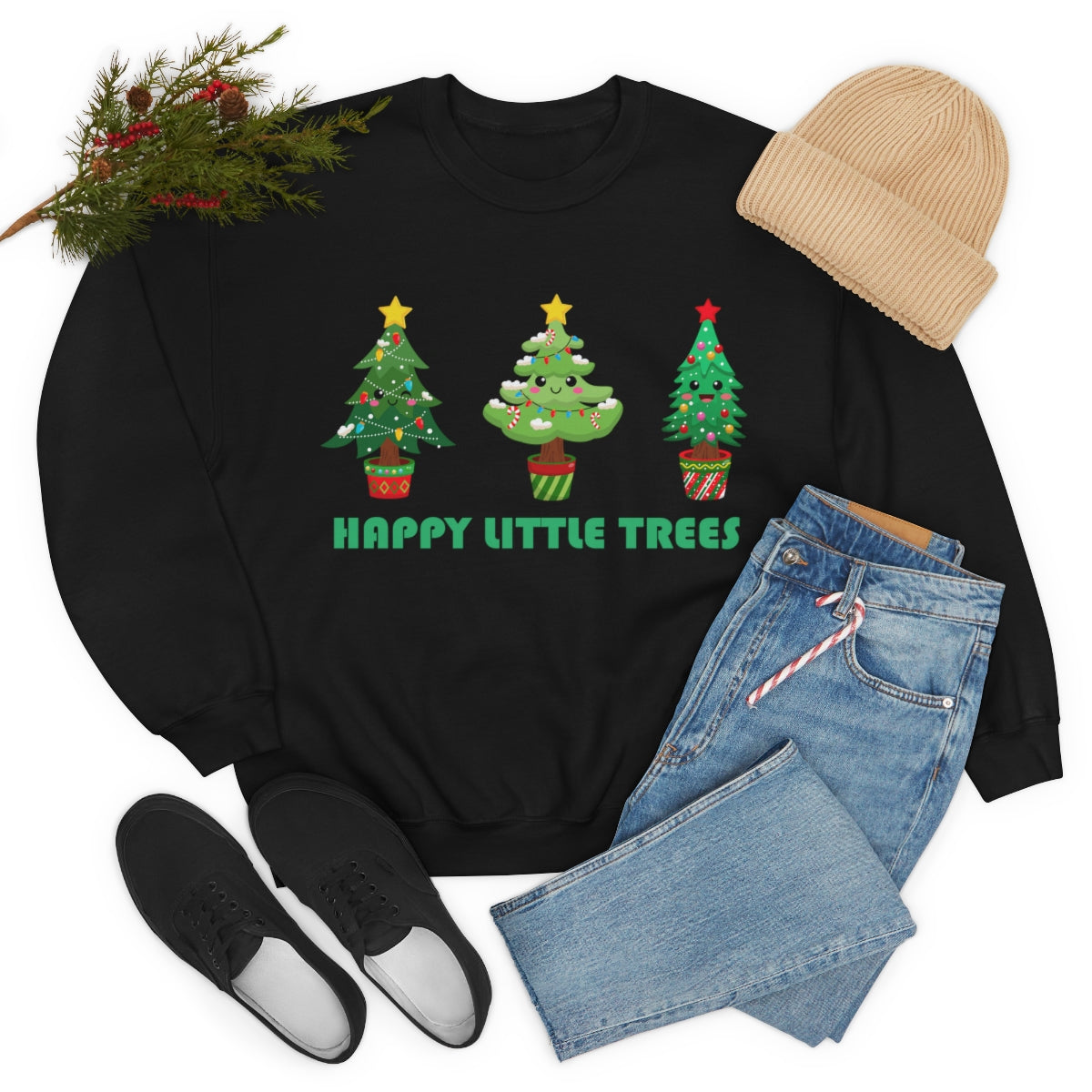 Cute Happy Little Christmas Xmas Trees Sweatshirt