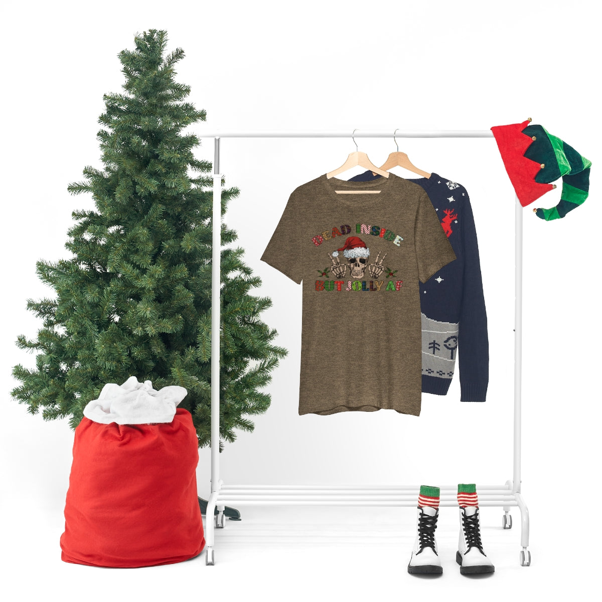 Dead but Jolly AF Skeleton Spooky Christmas Tshirt