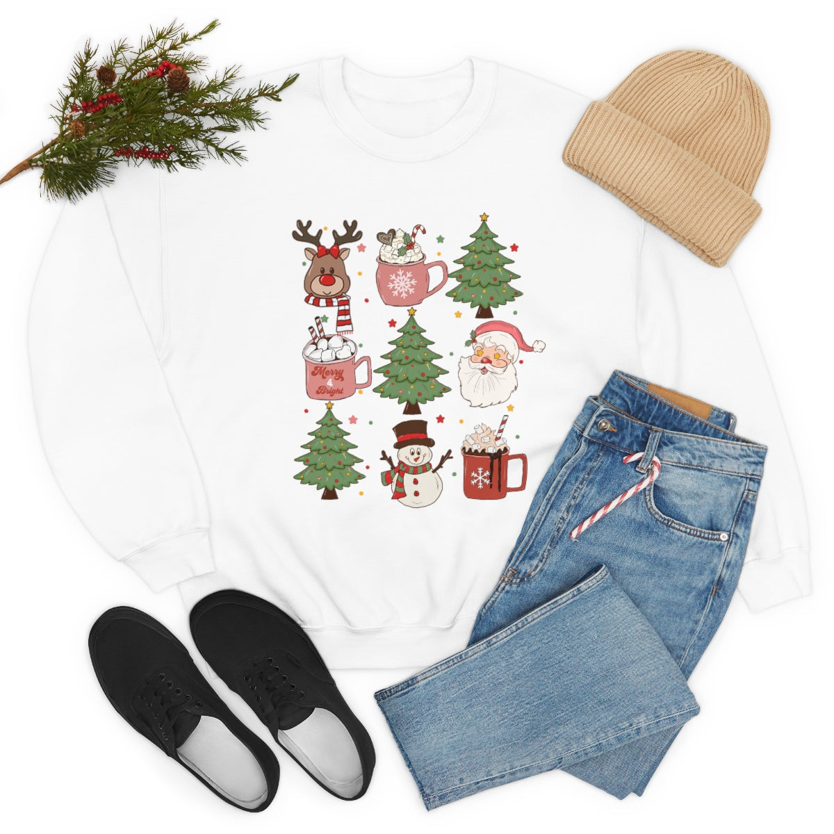 Cute Snowman Santa Reindeer Christmas Xmas Holiday Sweatshirt