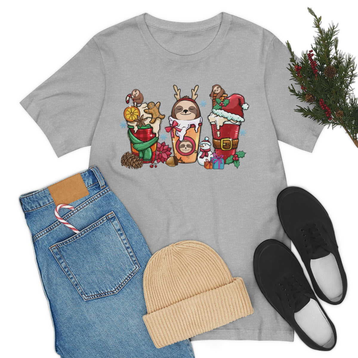 Cute Sloth Christmas Coffee Cup Xmas Tshirt