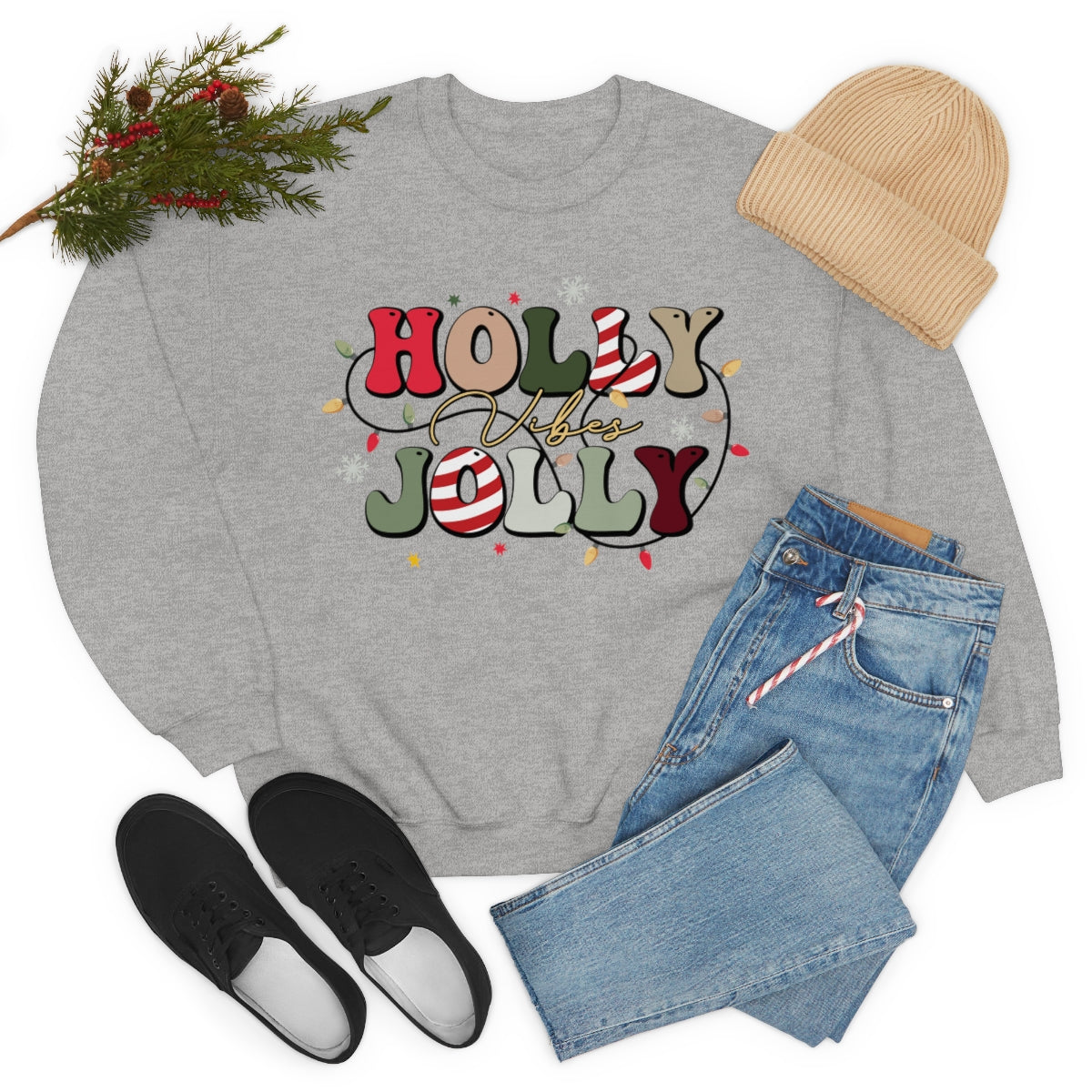 Holly Jolly Vibes with Lights Christmas Sweatshirt