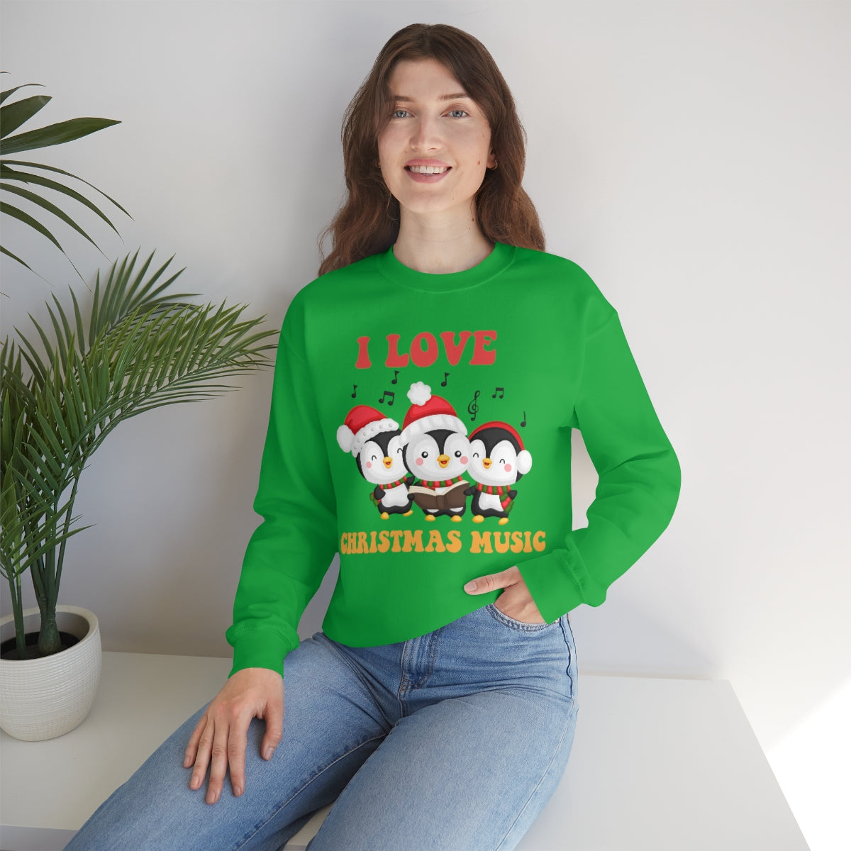 Cute I Love Christmas Music Singing Caroling Penguins Xmas Holiday Sweatshirt