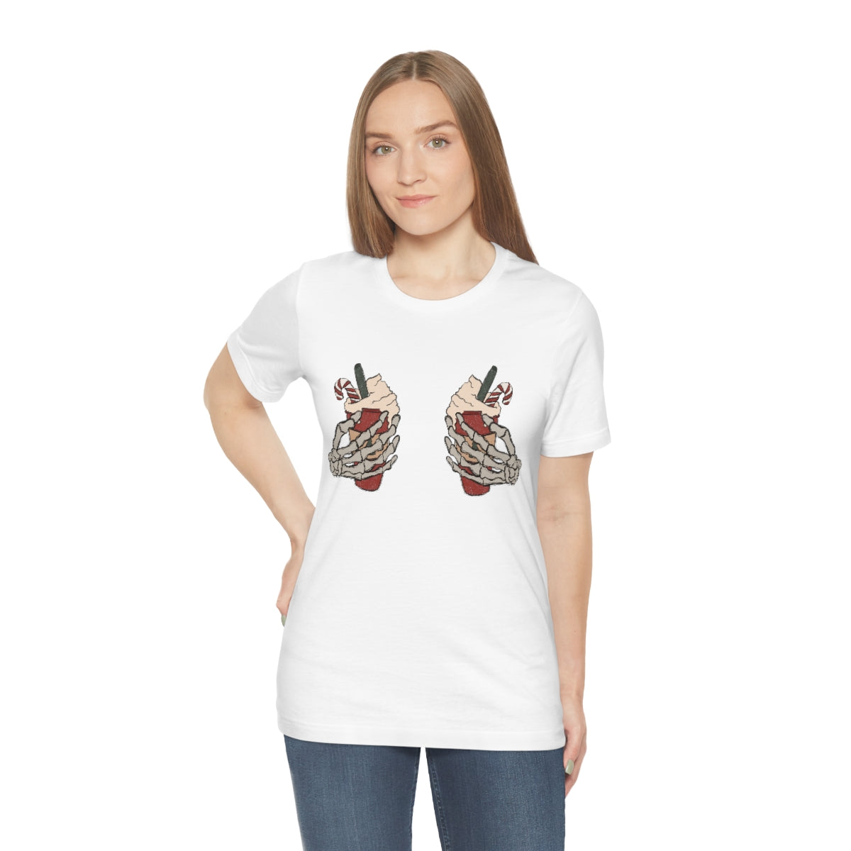 Skeleton Hands Starbucks Cups Breasts Funny Christmas Holiday Tshirt