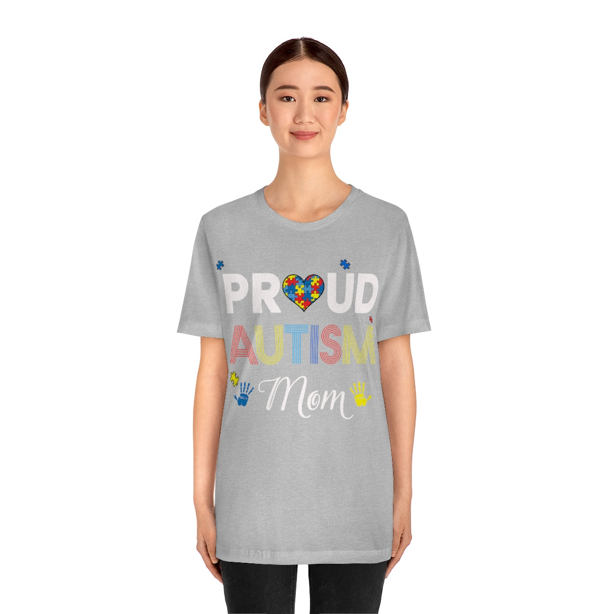 Proud Autism Mom with Handprints Puzzle Pieces Tshirt