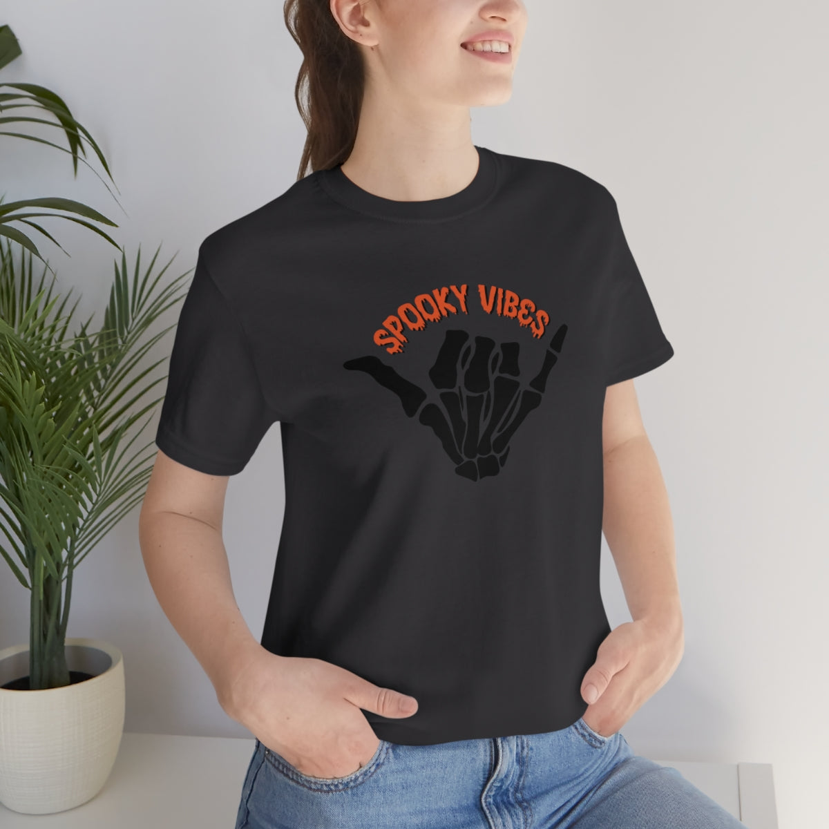 Spooky Vibes Sign Language Cool Halloween Tshirt, Funny TShirt Design on Unisex Jersey Short Sleeve Tee