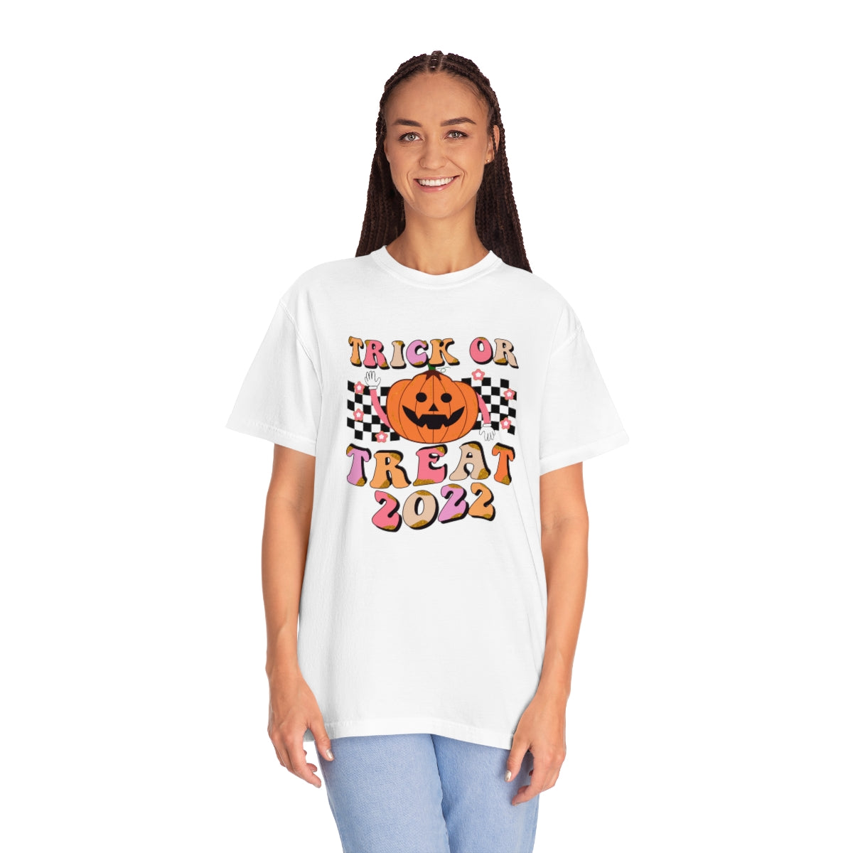 Trick or Treat Halloween 2022 Cute Retro Teeshirt Design on Unisex Garment-Dyed T-shirt