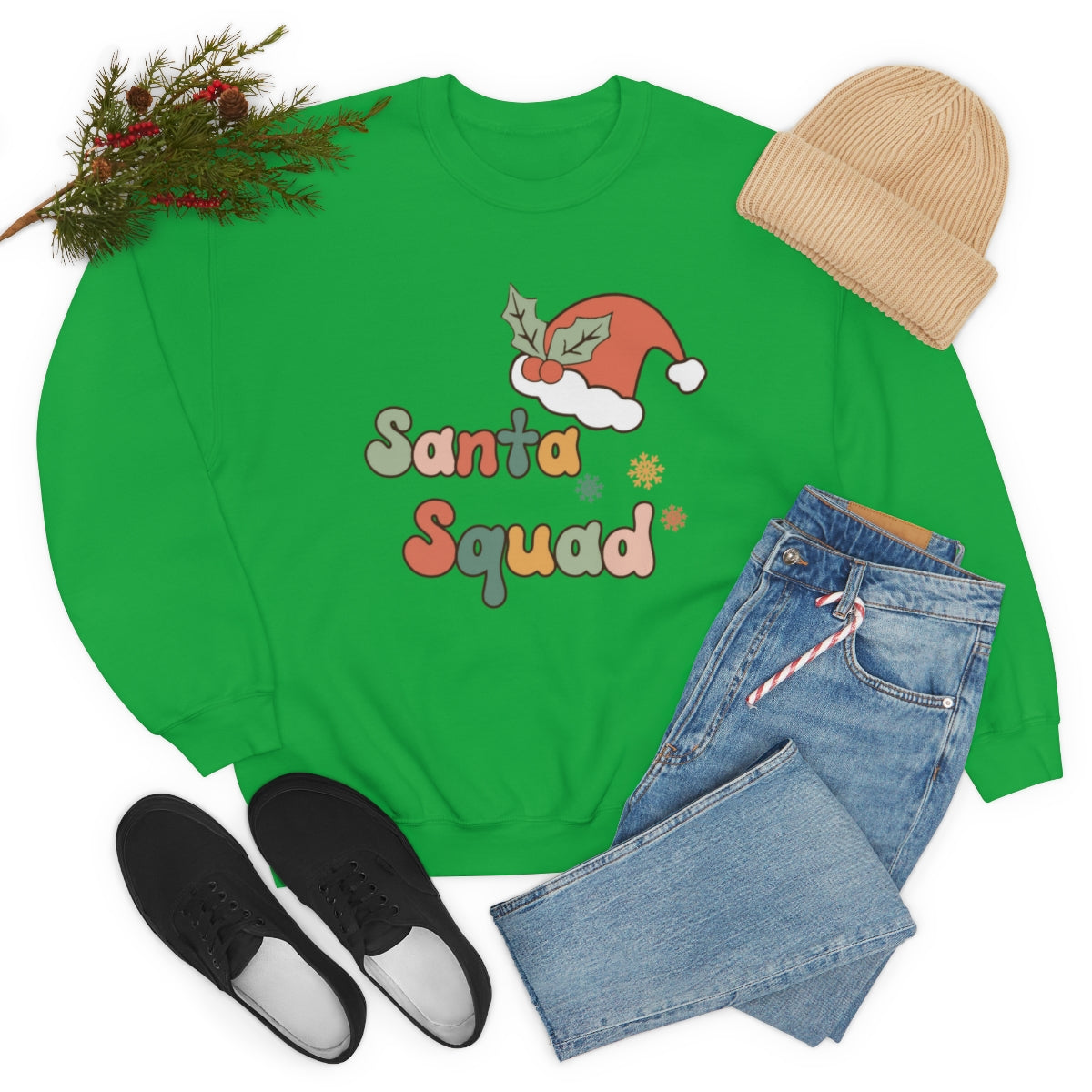 Santa Squad Groovy Retro Style Christmas Sweatshirt