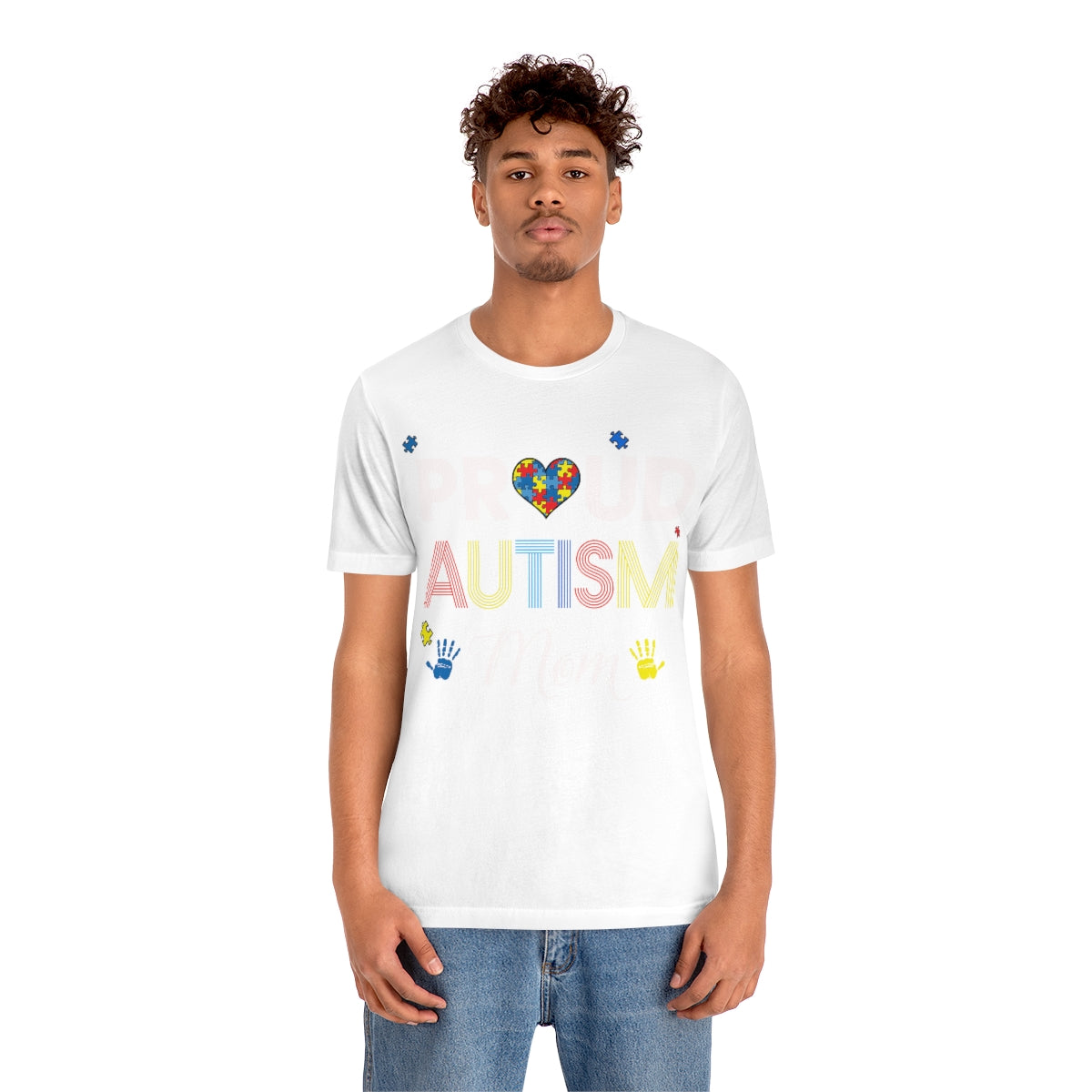 Proud Autism Mom with Handprints Puzzle Pieces Tshirt