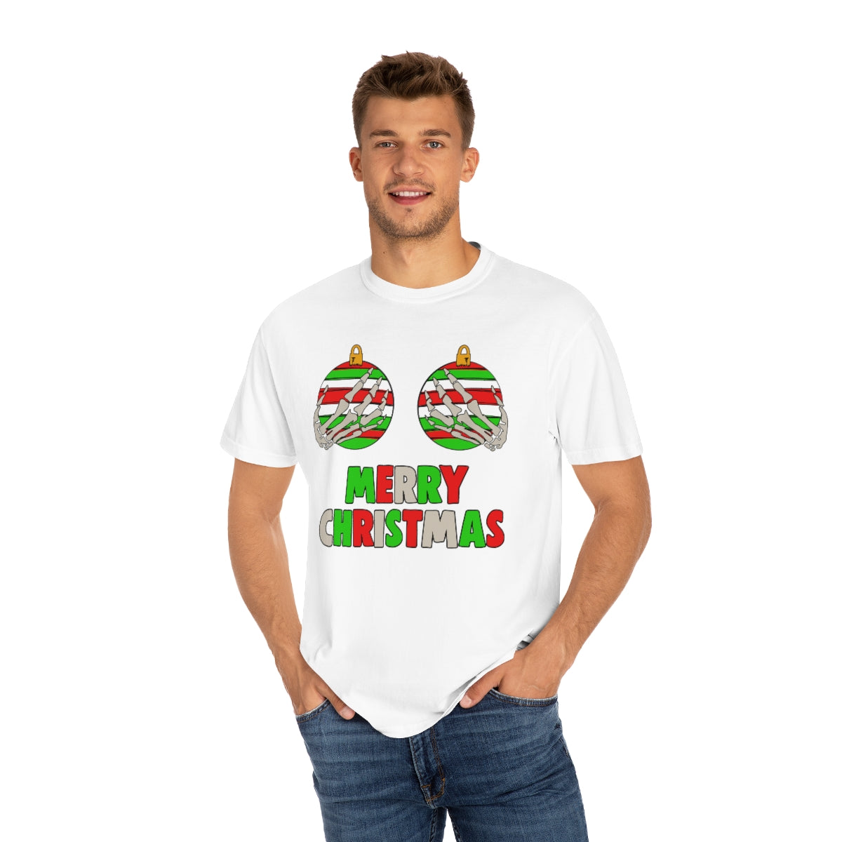 Ornament Breasts Skeleton Hands Merry Christmas Funny Holiday Tshirt