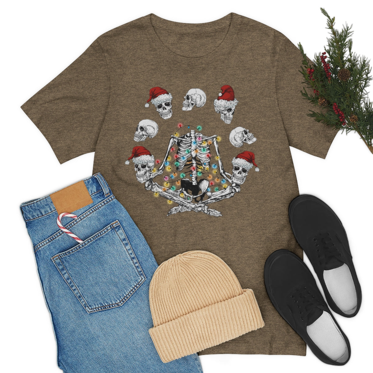 Yoga Skeleton Juggling Heads Christmas Tshirt