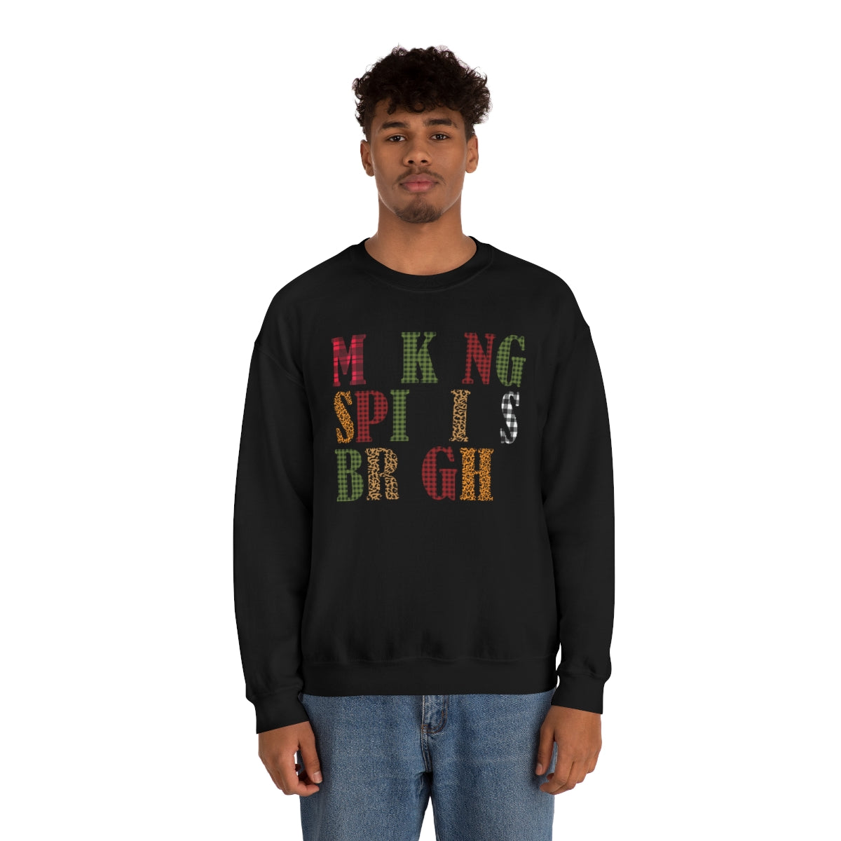 Making Spirits Bright Plaid Lettering Christmas Sweatshirt