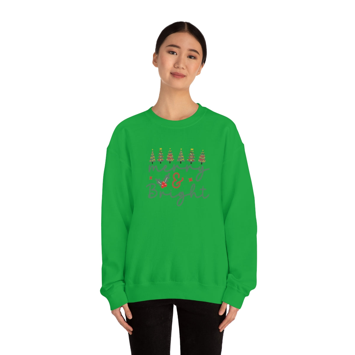 Cute Merry & Bright Christmas Trees Lights Xmas Holiday Sweatshirt