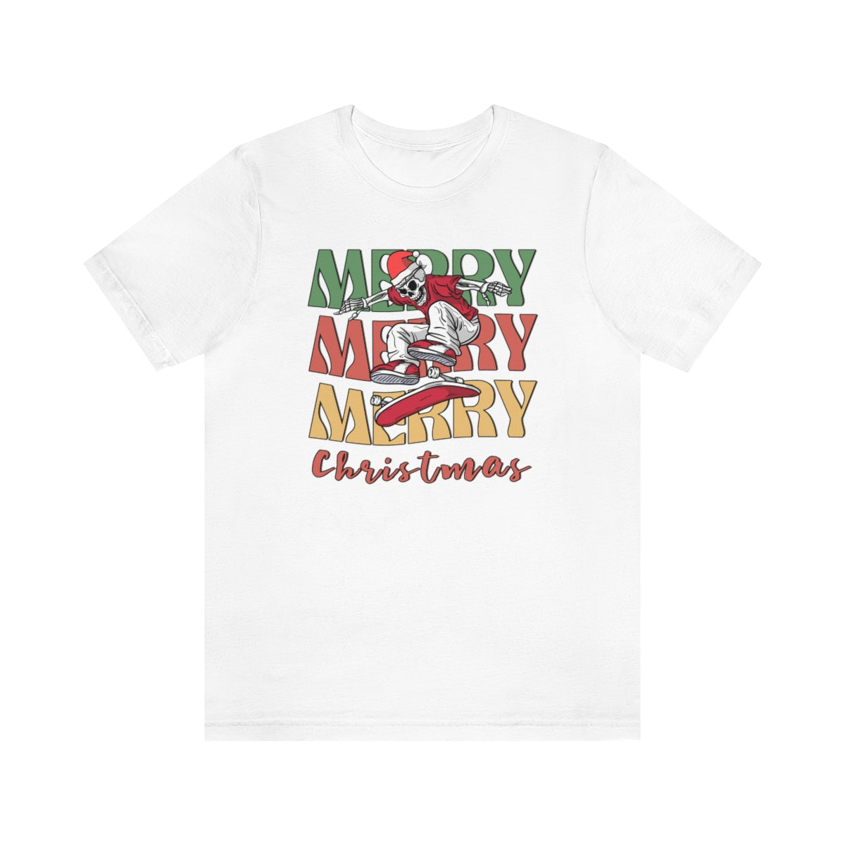 Merry Christmas Skeleton Skateboarding Retro Christmas Tshirt