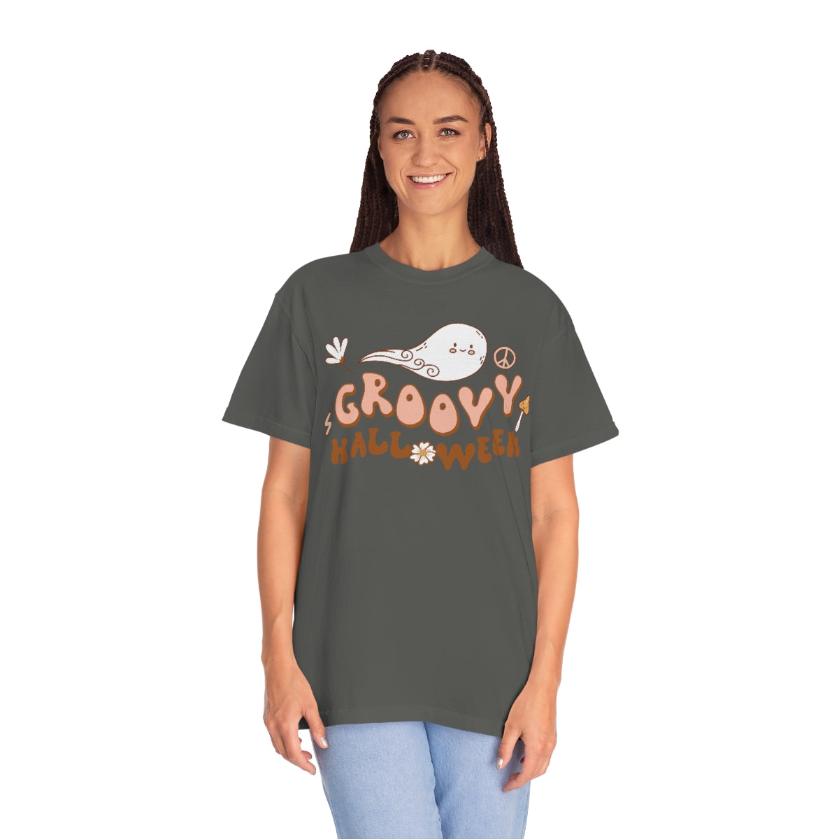 Happy Groovy Halloween Cute Retro Lettering Design, Halloween Tshirt, Funny Tshirt Design on Unisex Garment-Dyed T-shirt