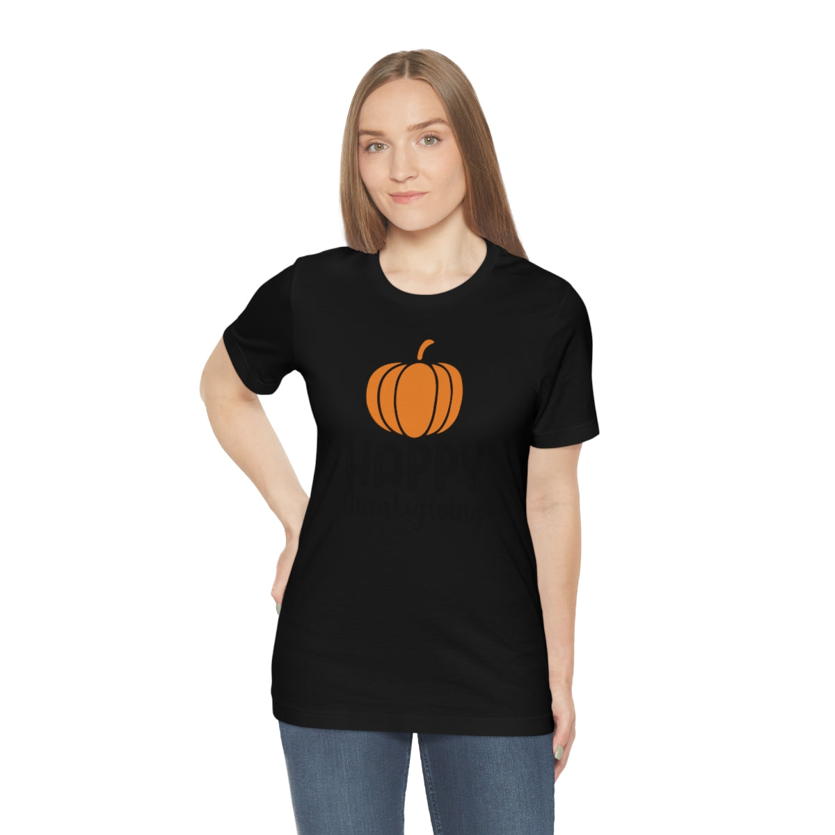 Happy Thanksgiving Pumpkin Tshirt Design | Thanksgiving TShirt | Thanksgiving T-Shirt | Thanksgiving Teeshirt Design on Unisex Jersey Short Sleeve Tee