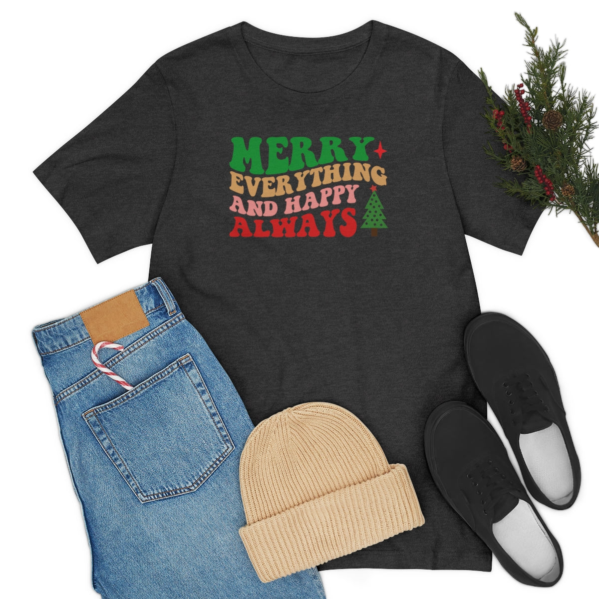 Merry Everything Retro Lettering Christmas Tshirt