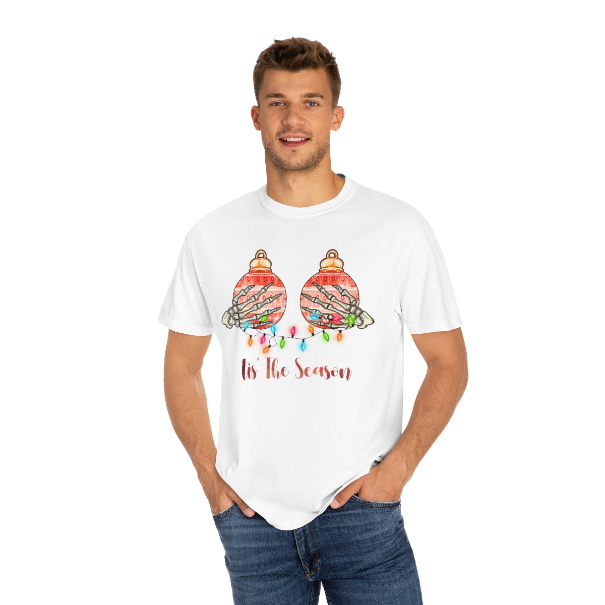 Tis the Season Christmas Ornaments on Breasts Holiday Tshirt