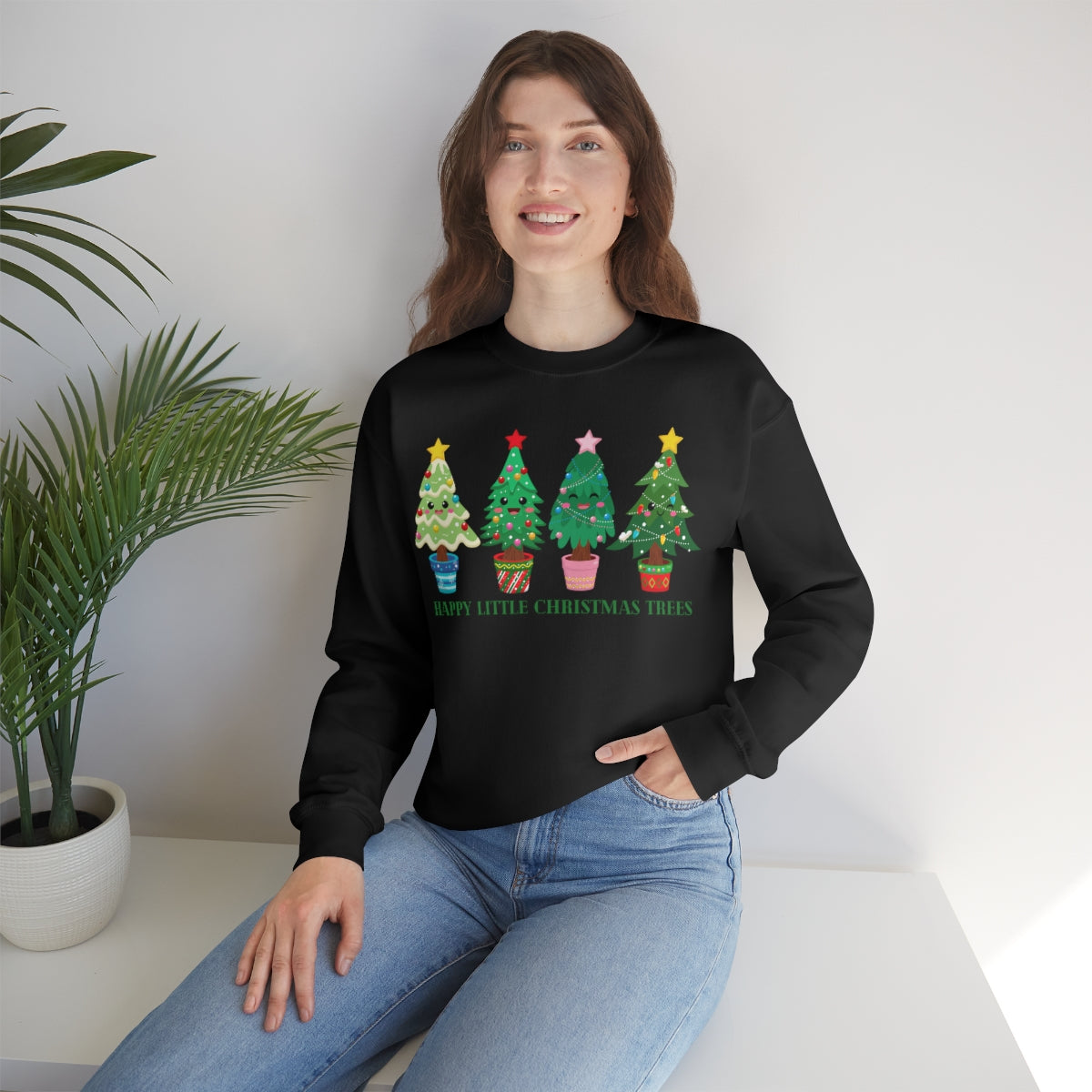 Happy Little Christmas Trees Xmas Holiday Sweatshirt