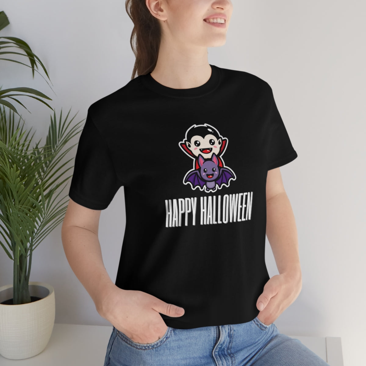 Dracula Bat Vampire Cute Happy Halloween Tshirt, Funny TShirt Design on Unisex Jersey Short Sleeve Tee