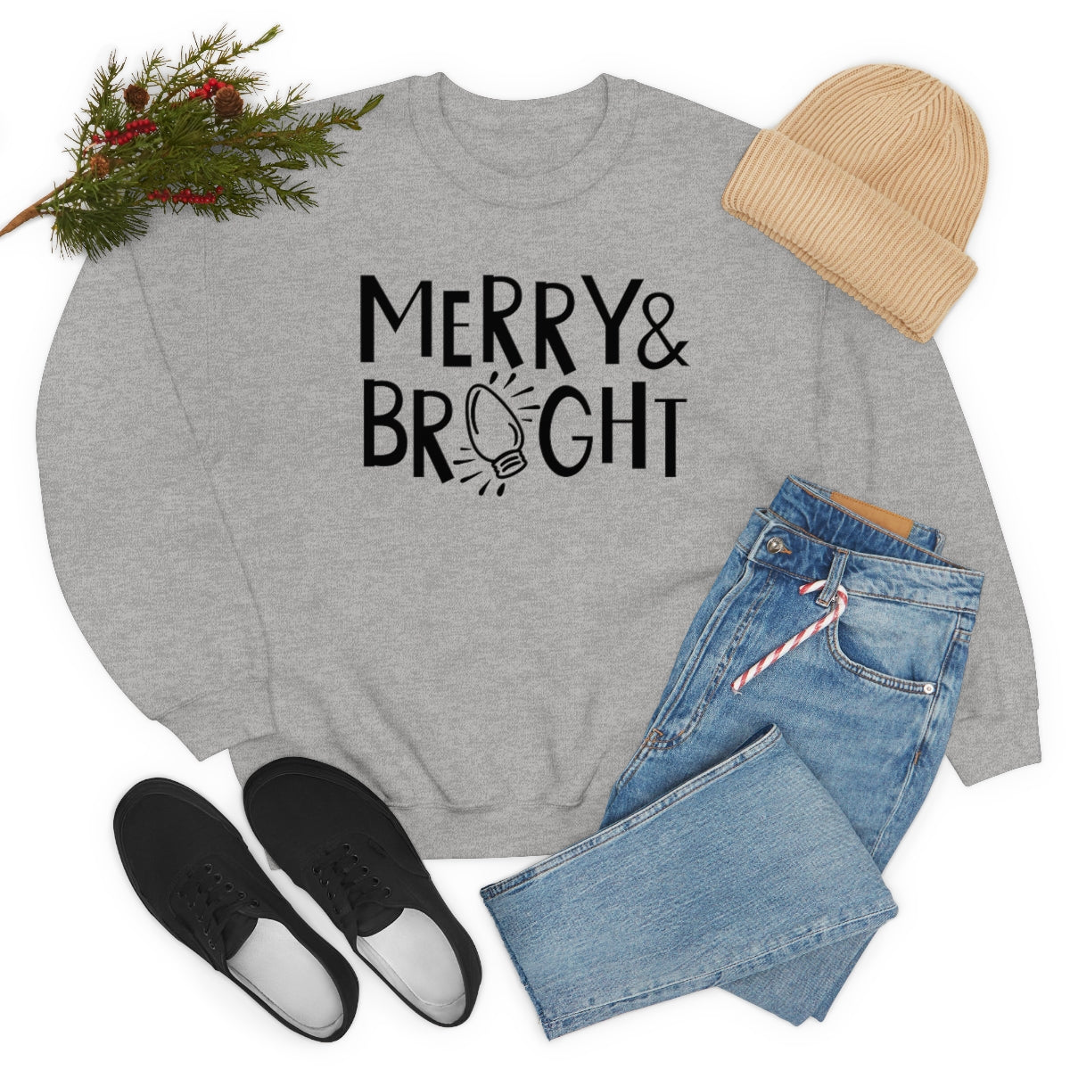 Merry & Bright Christmas Lights Xmas Holiday Sweatshirt