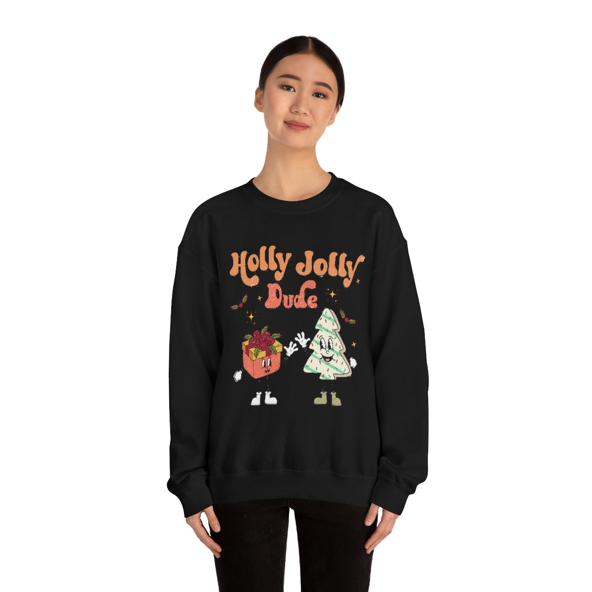 Holly Jolly Dude Groovy Retro Vintage Style Christmas Xmas Holiday Sweatshirt