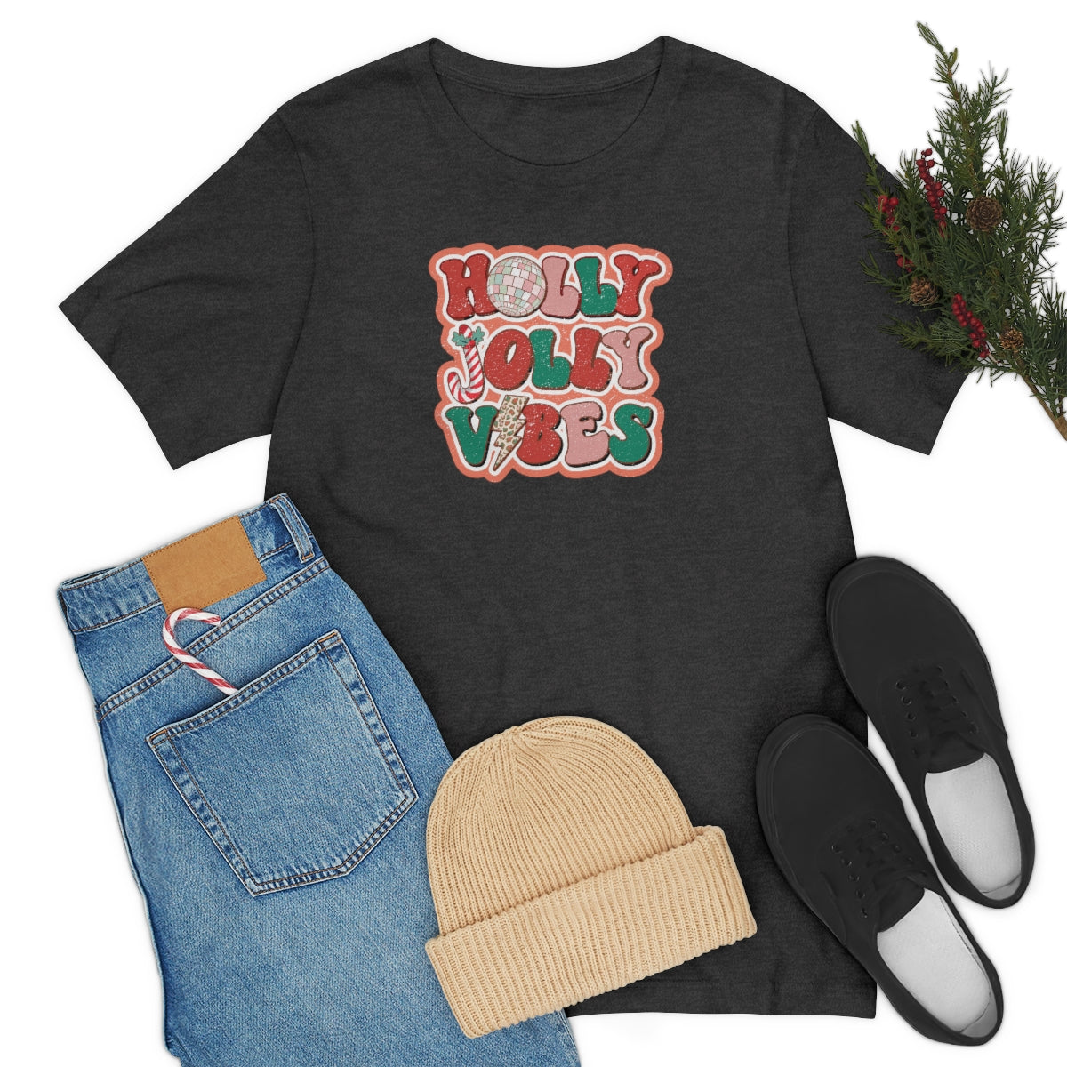 Retro Holly Jolly Vibes Christmas TShirt