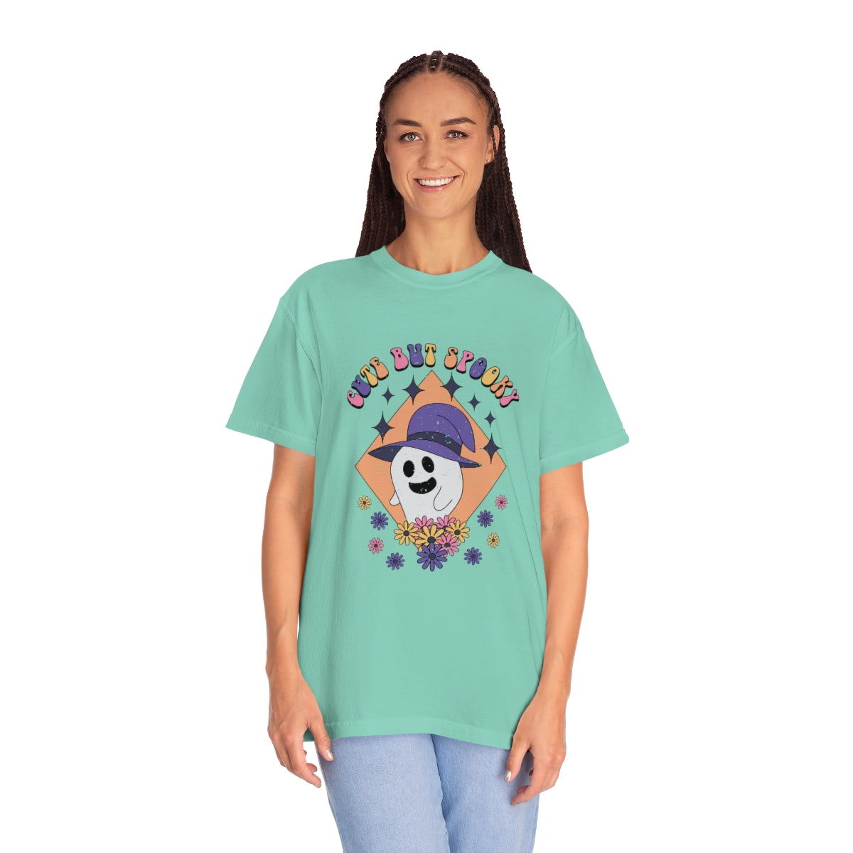 Cute but Spooky Cute Retro Halloween Teeshirt Design on Unisex Garment-Dyed T-shirt