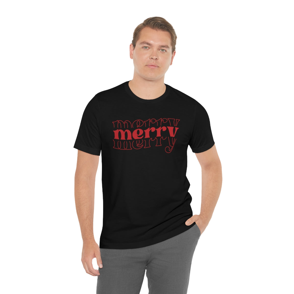 Merry Merry Merry Red Cute Christmas Holiday Tshirt