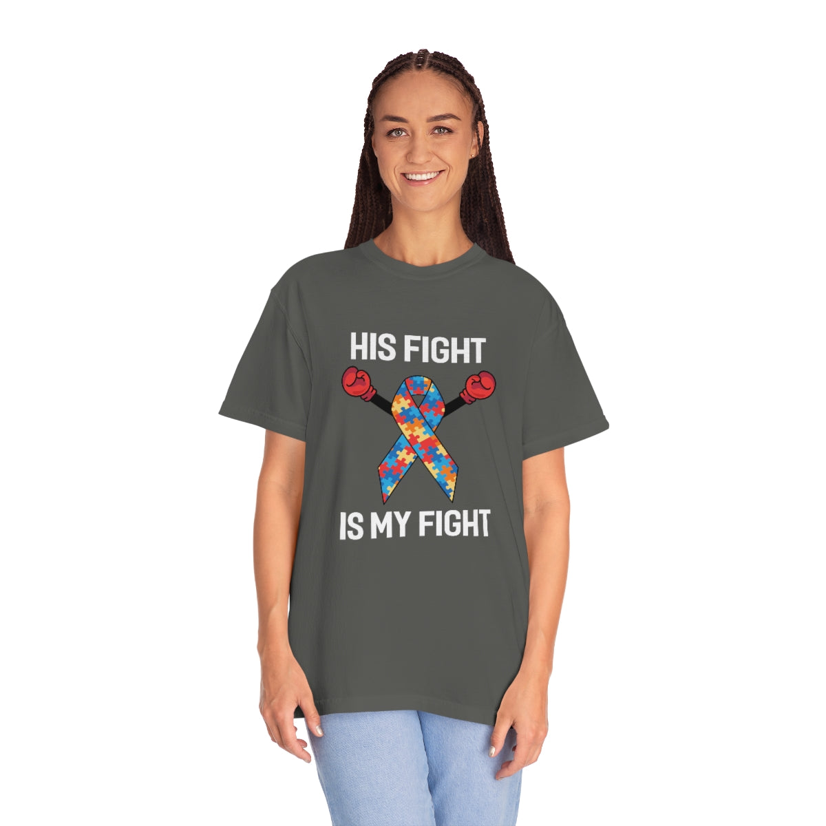 His Fight is My Fight Autism Awareness Ribbon w Boxing Gloves Tshirt