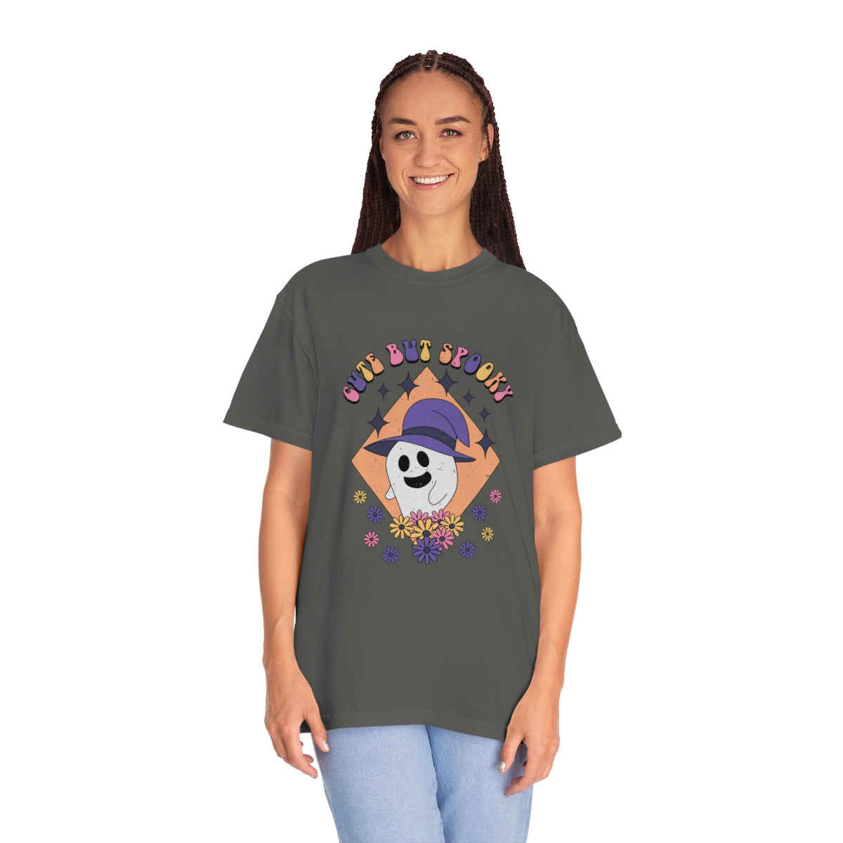 Cute but Spooky Cute Retro Halloween Teeshirt Design on Unisex Garment-Dyed T-shirt