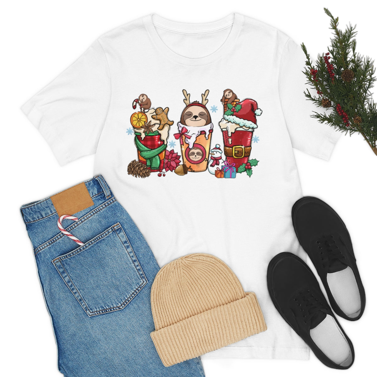 Cute Sloth Christmas Coffee Cup Xmas Tshirt