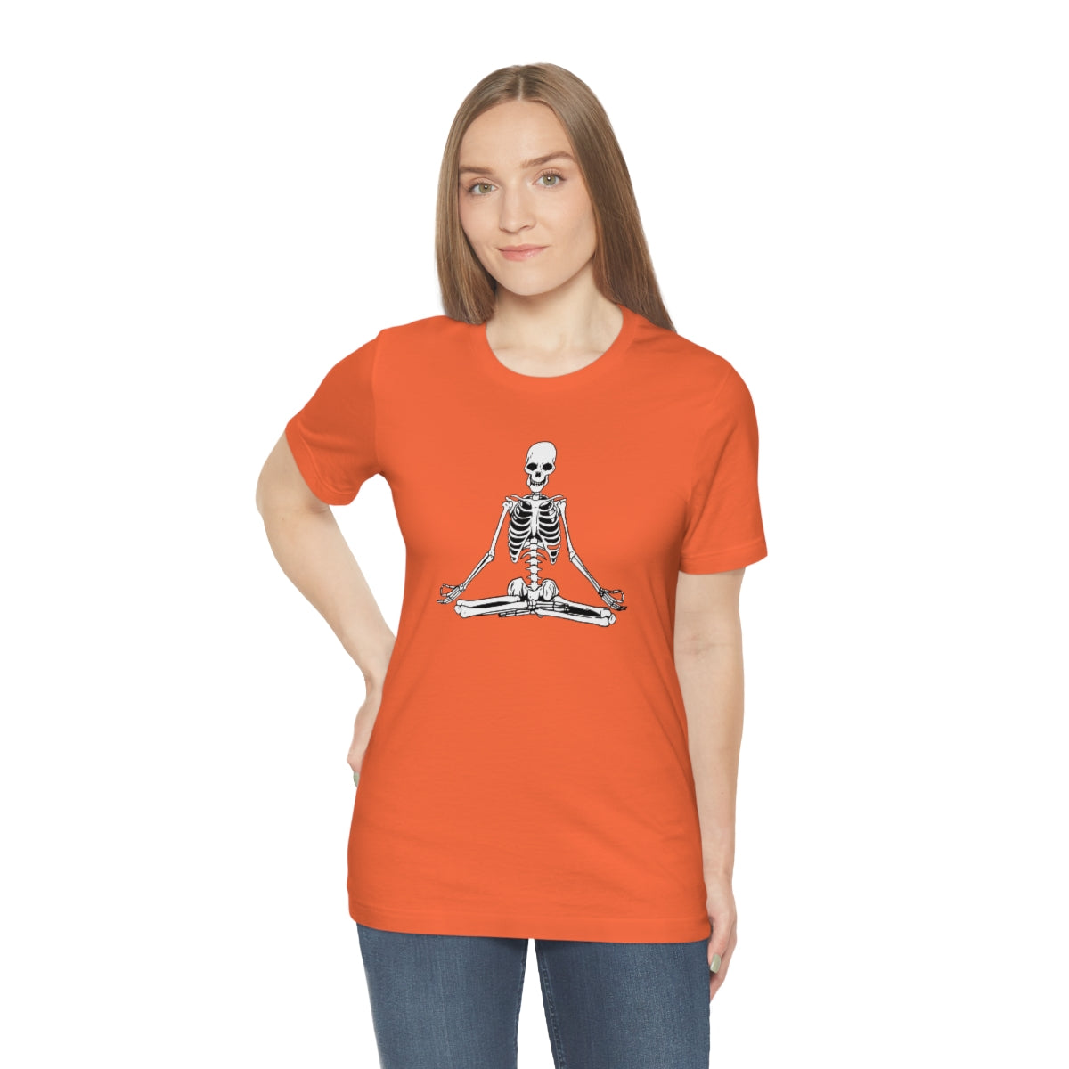 Meditating Yoga Skeleton TShirt, Funny Shirt, Namaste Skeleton, Halloween Lover Gift on Unisex Jersey Short Sleeve Tee