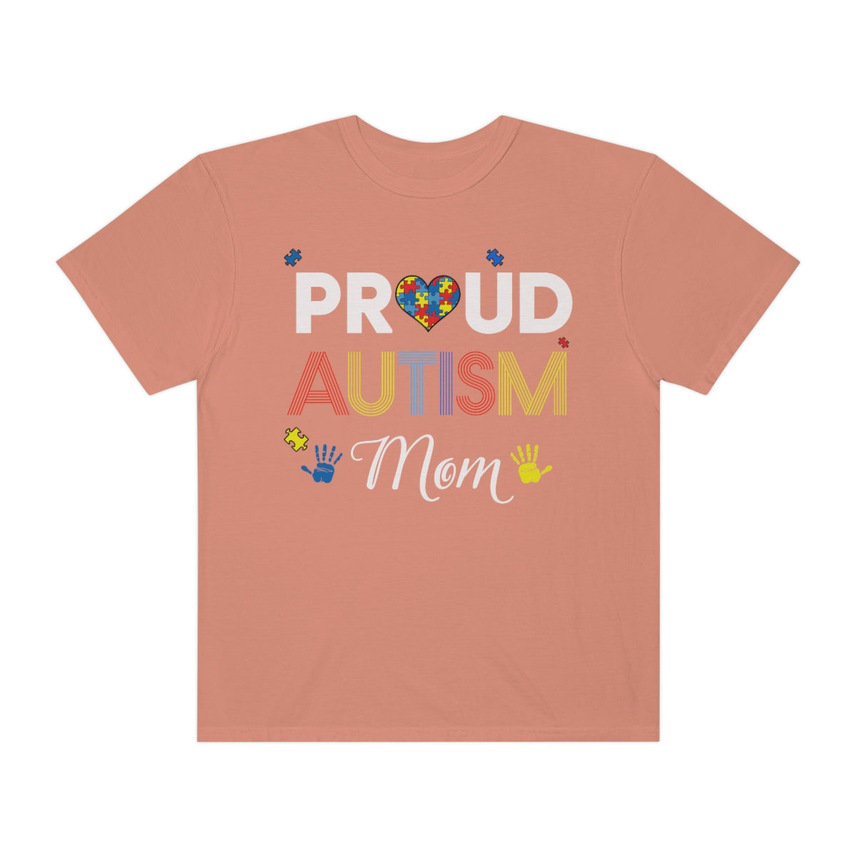 Proud Autism Mom with Hands Puzzle Pieces Autism Awareness Tshirt