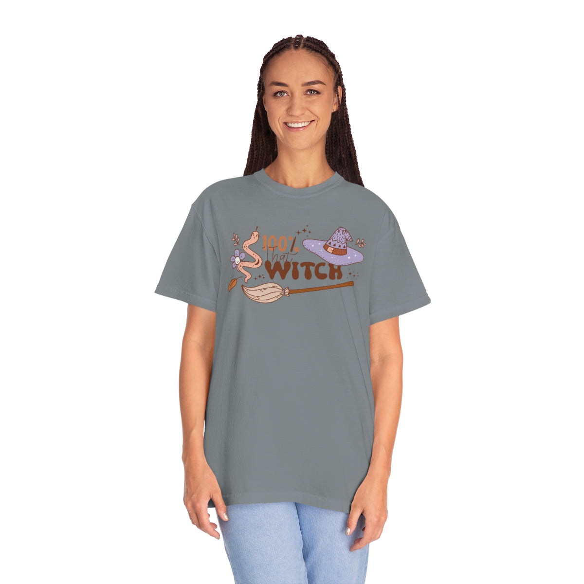 100% that Witch Cute Retro Lettering Design, Halloween Tshirt, Funny Tshirt Design on Unisex Garment-Dyed T-shirt