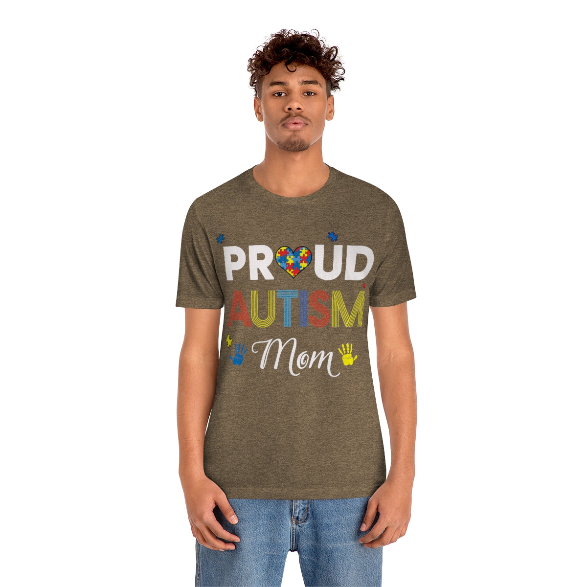 Proud Autism Mom with Handprints Puzzle Pieces Tshirt