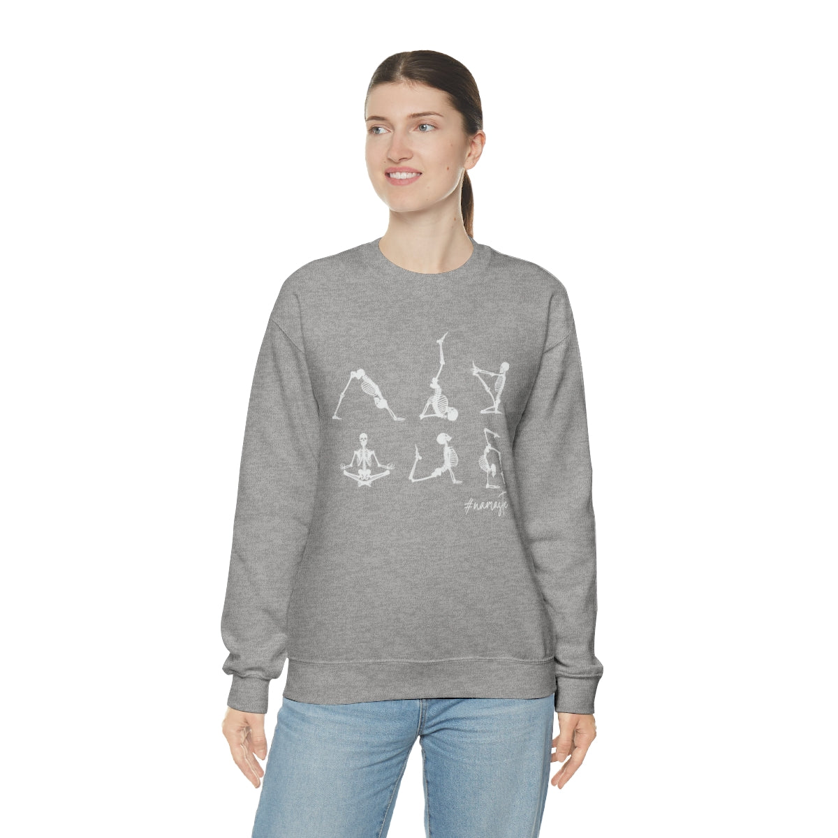 Namaste Skeleton Yoga Sweatshirt, Skeleton Yoga Namaste Sweater, Halloween Crewneck Sweatshirt, Halloween Sweater, Spooky Season, Fall Shirts on Unisex Heavy Blend™ Crewneck Sweatshirt