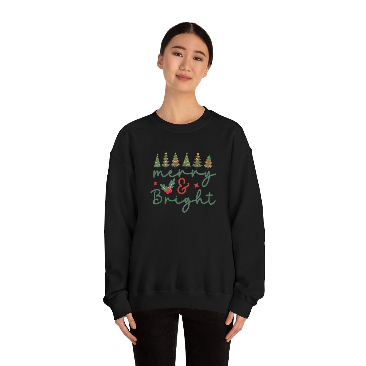 Cute Merry & Bright Christmas Trees Lights Xmas Holiday Sweatshirt