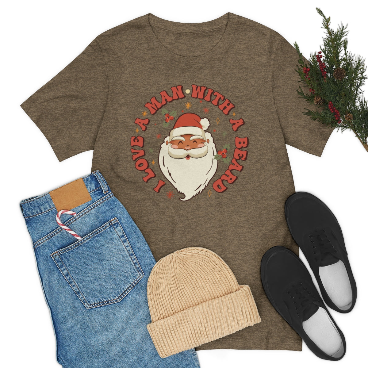 I Love a Man With A Beard Santa Christmas Tshirt