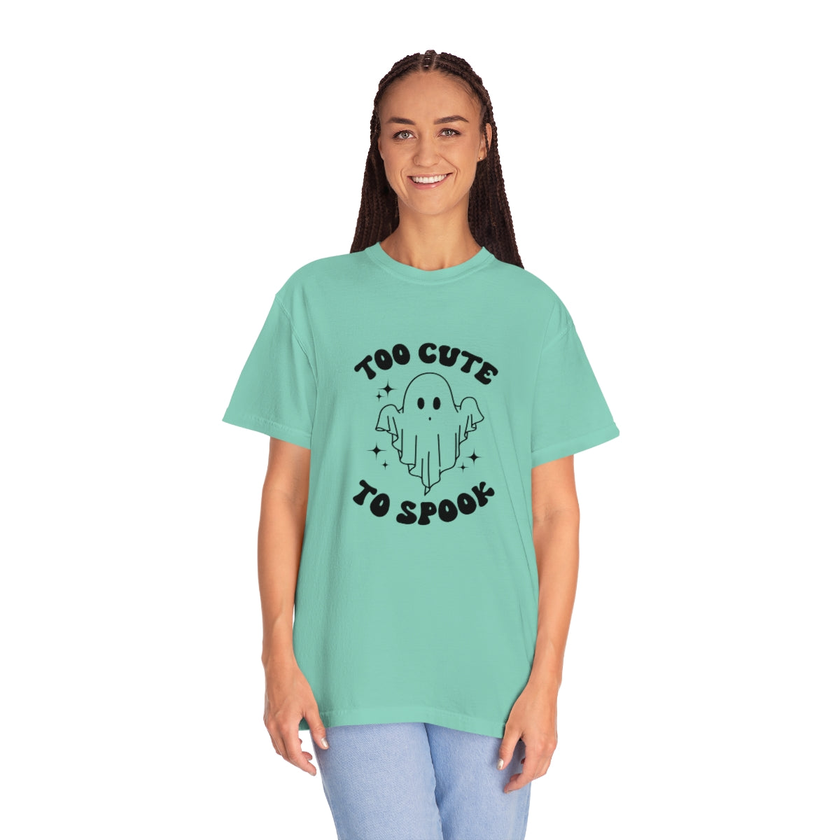 Too Cute to Spook Ghost Halloween Tshirt Design on Unisex Garment-Dyed T-shirt