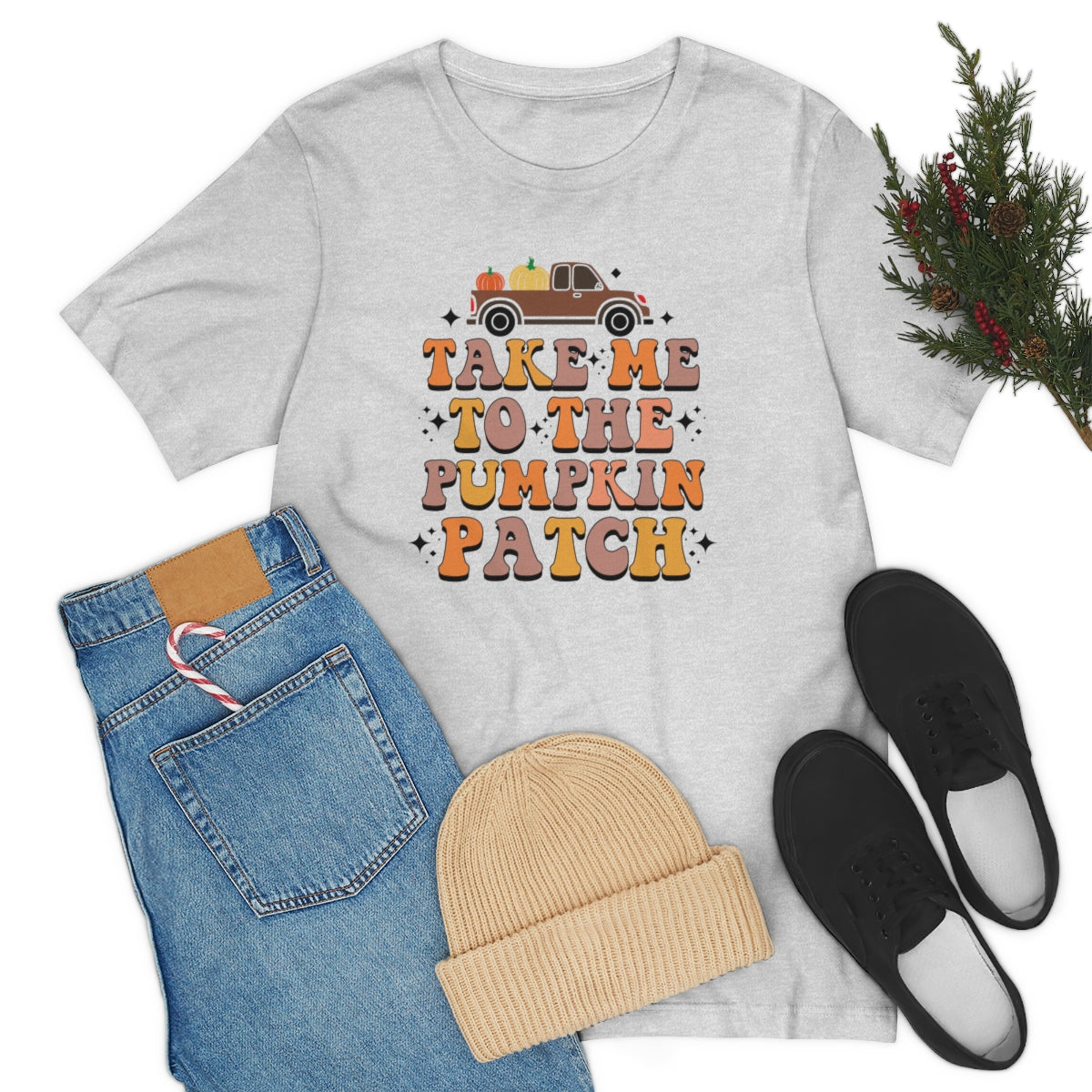 Take Me to the Pumpkin Patch Fall Thanksgiving Teeshirt on Unisex Jersey Short Sleeve Tee