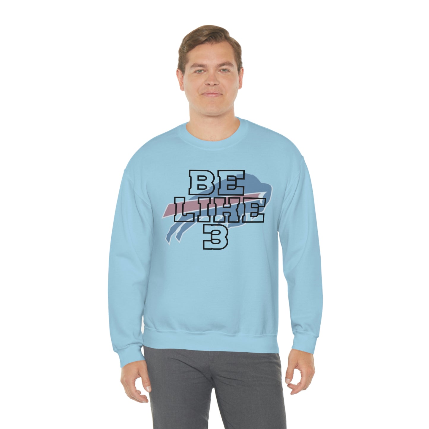 Be Like #3 Damar Hamlin Black Outline Buffalo Bills Logo Crewneck Sweatshirt